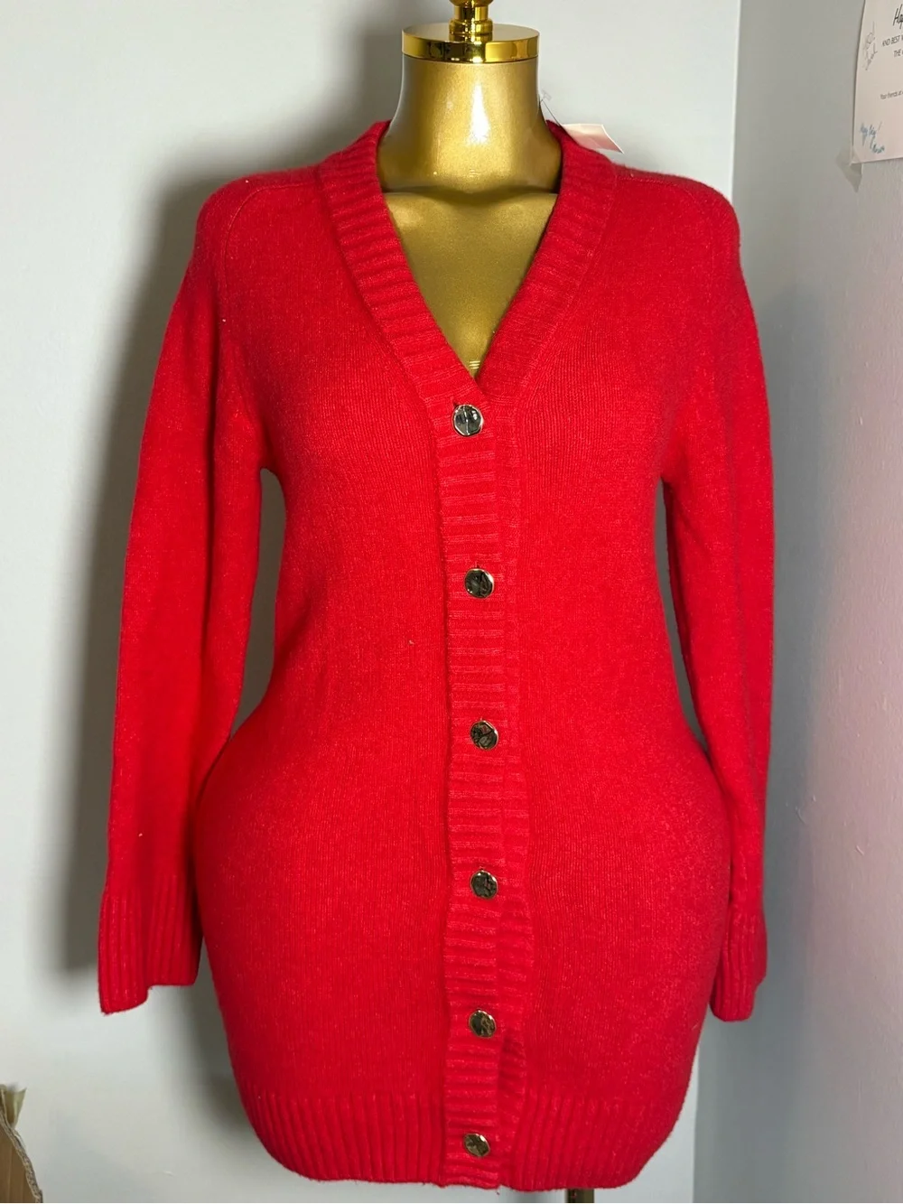 Abercrombie & Fitch Red V-Neck Button Front Longline Cardigan